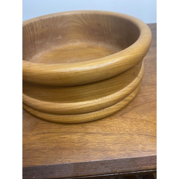Vintage Wooden Bowl Centerpiece Wood Carved 10" Round Serving Bowl - Picture 4 of 6